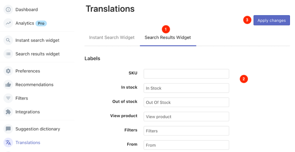 Translating Searchanise on WooCommerce