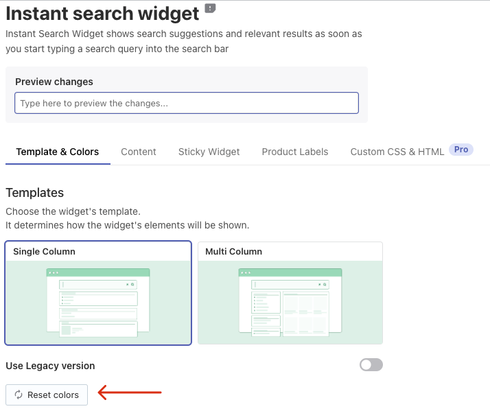 Changing colors of Instant Search Widget
