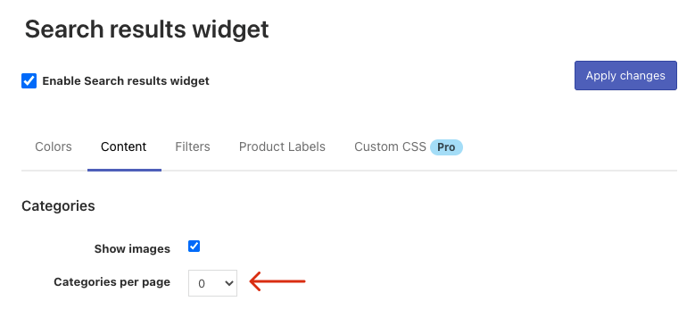 How to hide the categories section from Search Results Widget