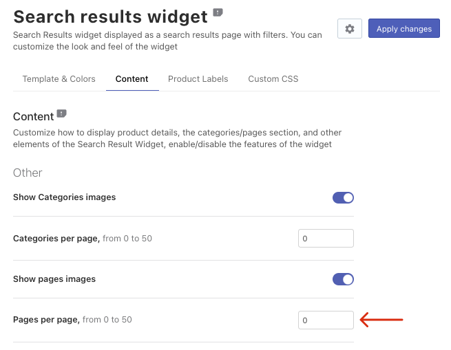 How to hide the pages section from Search Results Widget