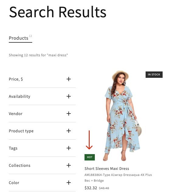 Setting up Product Labels in Search Results Widget on Shopify