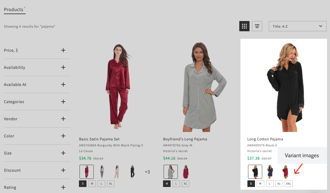 How to show option swatches in Search Results Widget on Shopify