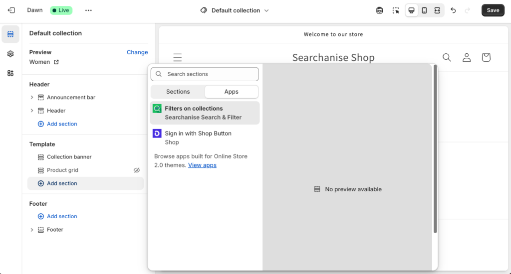 Setting up Filters on Collections through embedding HTML into Online Store 2.0 themes