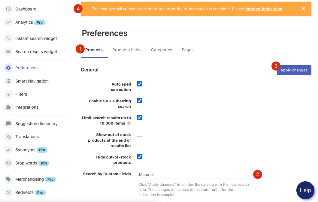 Managing products preferences in BigCommerce stores