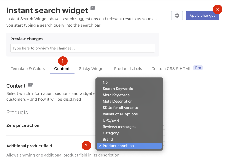 How to show product conditions in Instant Search Widget on BigCommerce