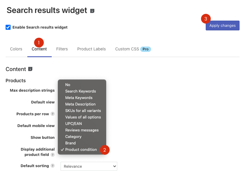How to show product conditions in Search Results Widget on BigCommerce