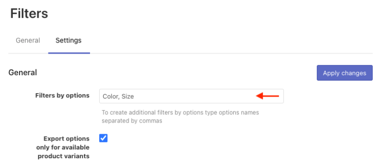 Setting up color and size filters on BigCommerce