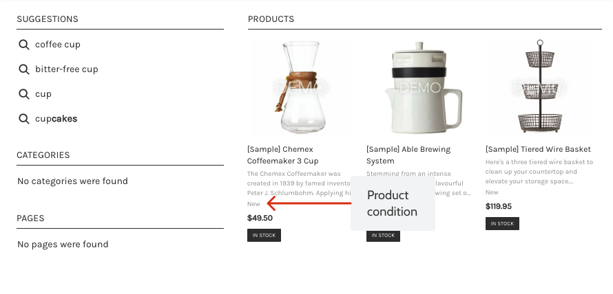 How to show product conditions in Instant Search Widget on BigCommerce