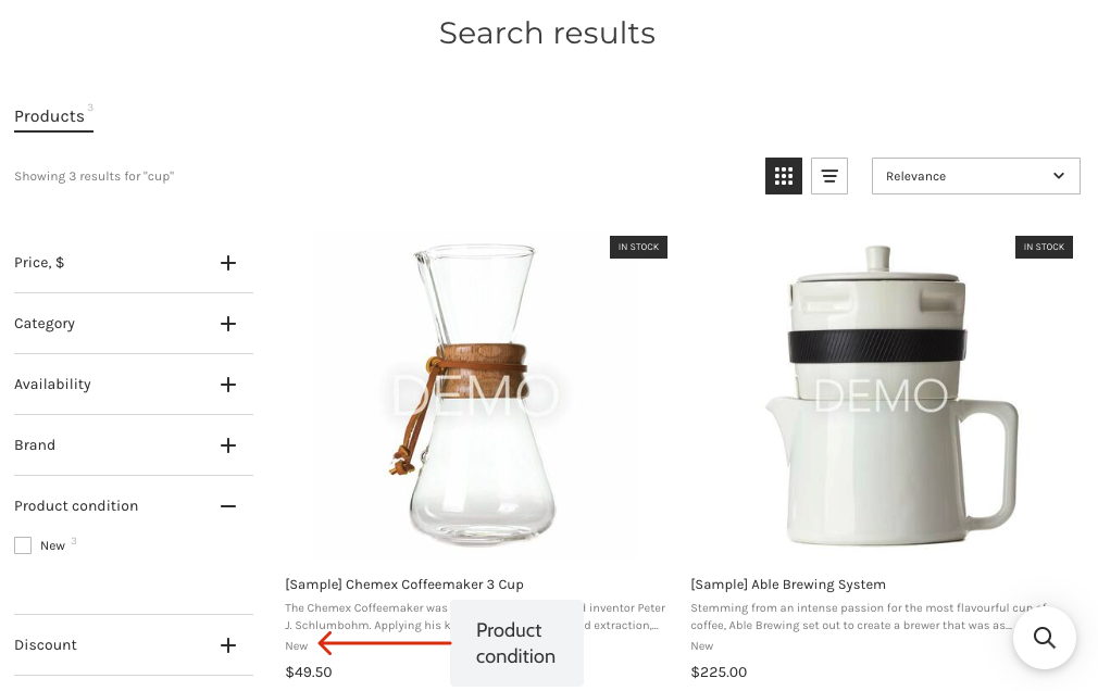How to show product conditions in Search Results Widget on BigCommerce