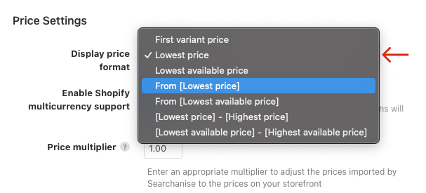 Choosing price format to display in Smart Search & Filter widgets