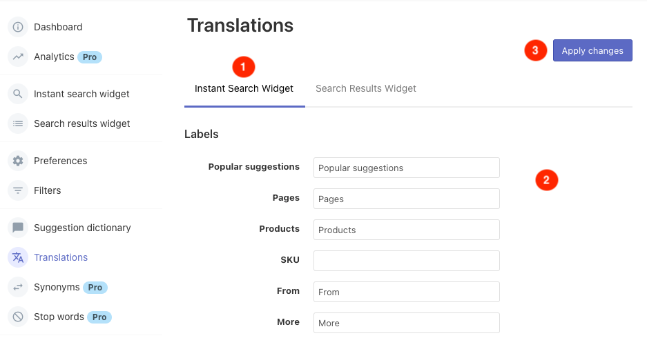 Translating Searchanise on Wix