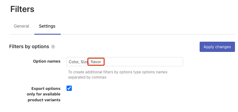 option names for filters