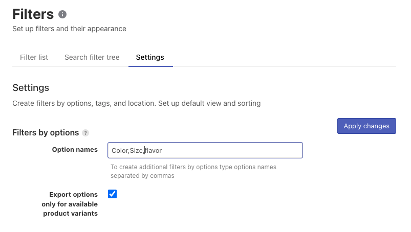 Setting up filters based on variant options, tag prefixes, and metafields on Shopify