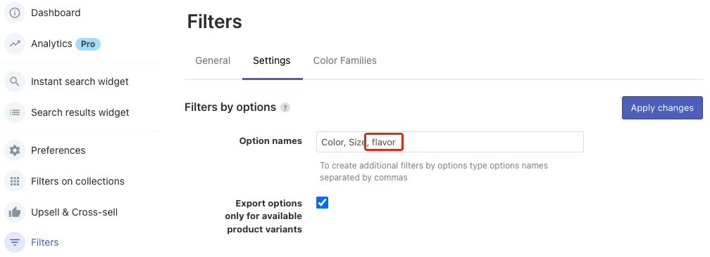Setting up filters based on variant options, tag prefixes and metafields on Shopify