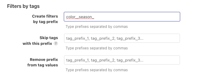 Setting up filters based on variant options, tag prefixes, and metafields on Shopify