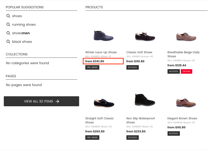 How to add text to prices in Instant Search Widget