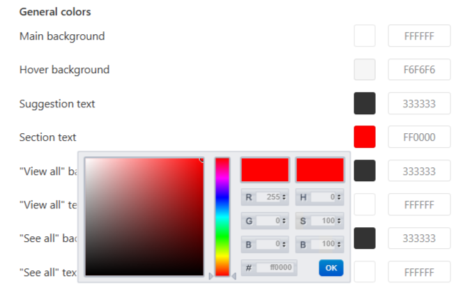 Changing colors of Instant Search Widget