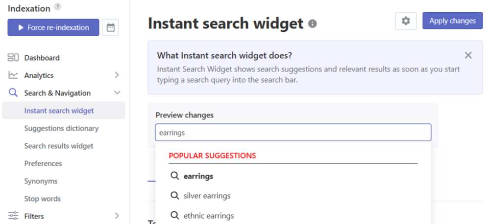 Changing colors of Instant Search Widget