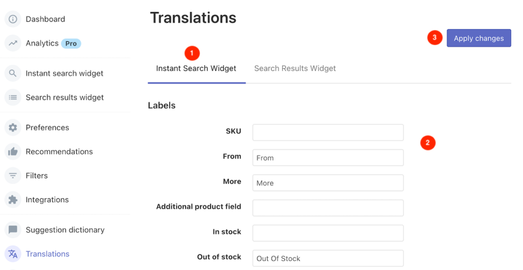 Translating Searchanise on WooCommerce