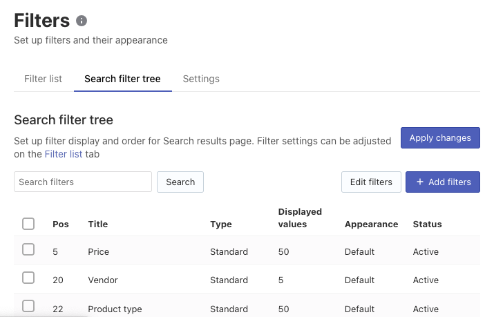 Setting up Filter trees
