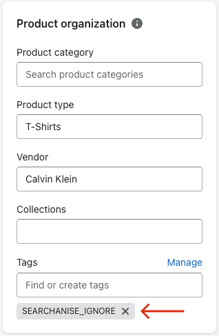 Searchanise ignore tag to hide products from search