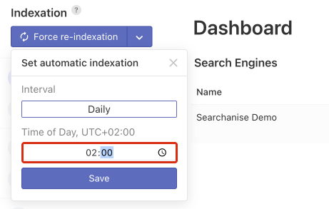 Setting up the automatic re-indexation by schedule on Shopify