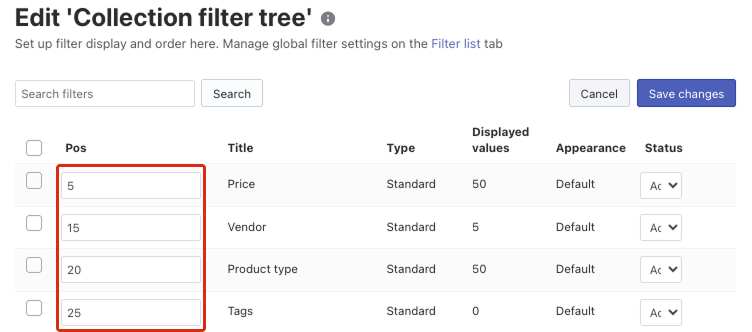 Sorting of Filters on Shopify
