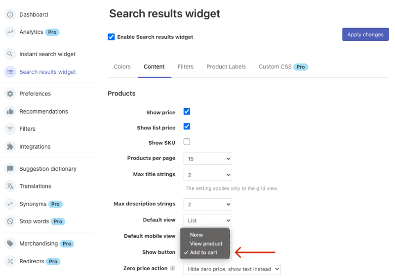 Displaying an action button in Search Results Widget on WooCommerce