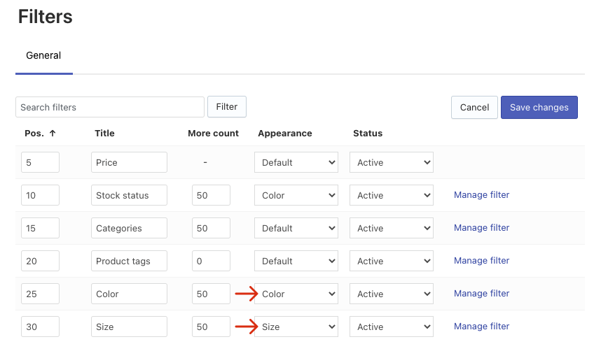 Setting up color and size filters on WooCommerce | Searchanise ...