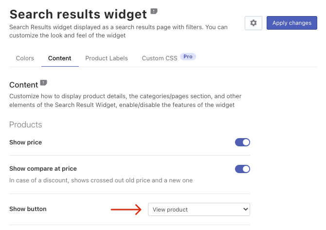 Displaying the "View product" button in Search Results Widget on Wix